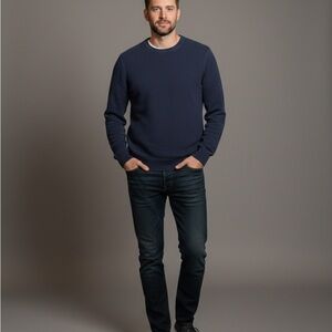 👔 Brooks Brothers Navy Blue Textured Knit Sweater Men's Large Cotton Crewneck